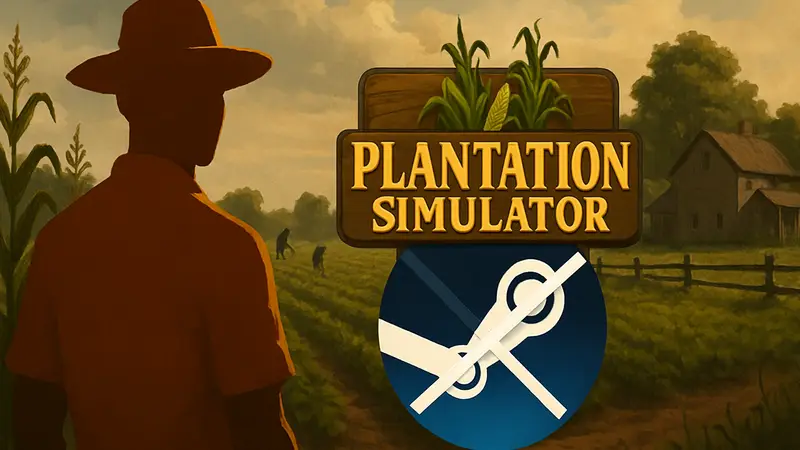 Логотип игры «Plantation Simulator» на фоне иконки Steam, символизирующий удаление.