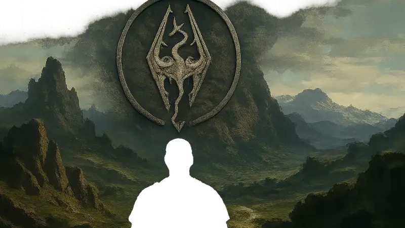 Логотип The Elder Scrolls VI на тёмном фоне с символом империи
