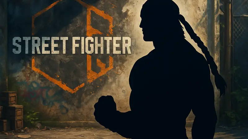 Персонаж Алекс из игры Street Fighter 6, иллюстрация или скриншот, на фоне игрового логотипа.