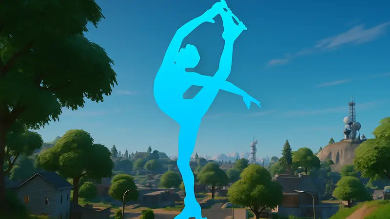 Скриншот эмоции «Страх» в Fortnite с персонажем, выполняющим элемент, похожий на фигуриста Илью Малинина