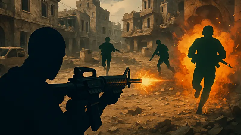 Игровой скриншот неизвестного FPS-шутера, демонстрирующий динамичный геймплей