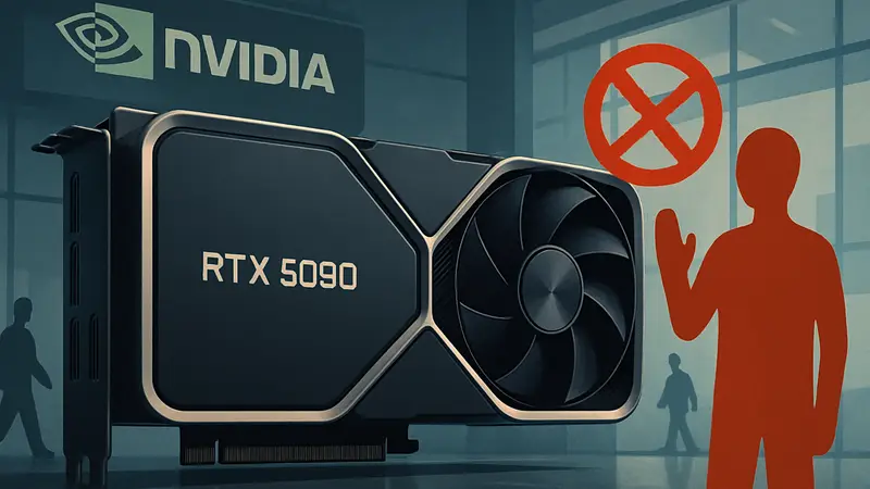 Изображение видеокарты NVIDIA GeForce RTX 5090 с логотипом NVIDIA. Отмена серии SUPER.