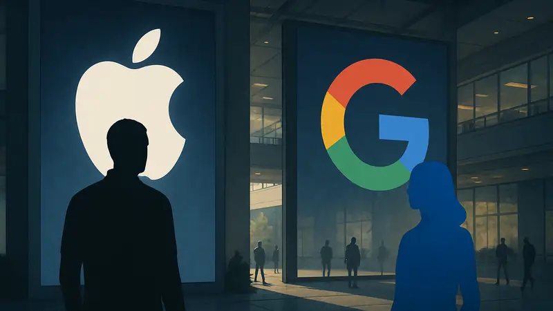 Логотипы Apple и Google рядом, символизирующие сотрудничество по развитию ИИ Siri.