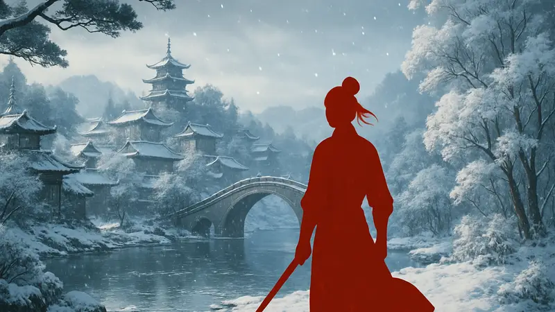 Скриншот из игры Where Winds Meet с элементами обновления As Snow Falls.