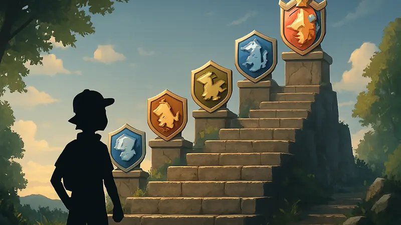 Ранговая система Pokémon Champions, показывающая различные уровни и иконки покемонов.