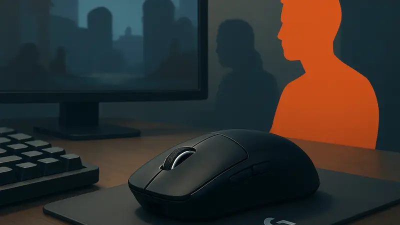 Игровая мышь Logitech G102 Superlight в черном цвете на столе, рядом с клавиатурой.
