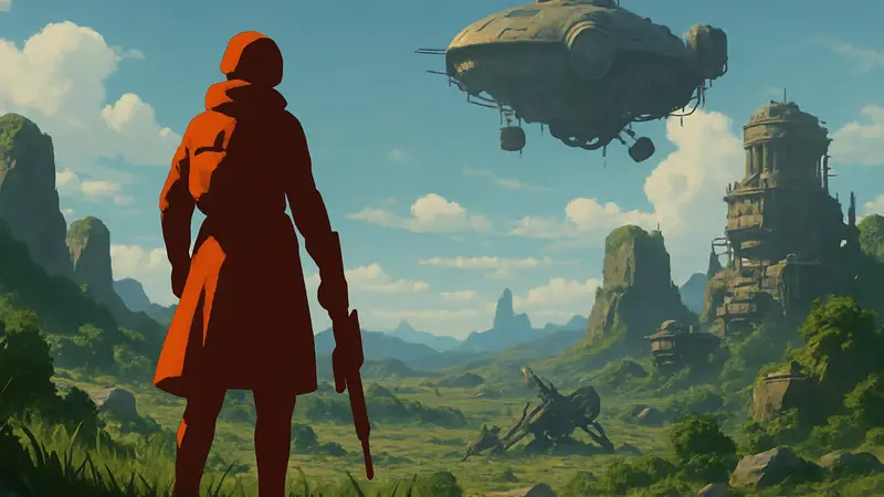 Персонаж из Arc Raiders на фоне футуристического ландшафта, намекая на приключения