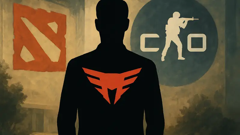 Йоахим Харг, новый CEO киберспортивной организации HEROIC, на фоне логотипов Dota 2 и Counter-Strike 2.