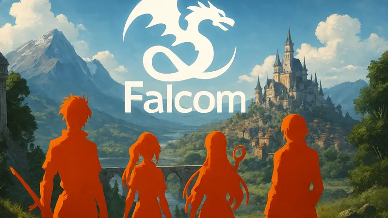 Логотип Nihon Falcom или изображение персонажей из их популярных JRPG игр, таких как Trails или Ys.