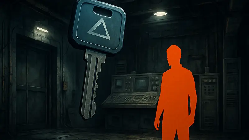 Ключ Override Key в игре Resident Evil Requiem (RE9) на фоне локации Dump Control Room.