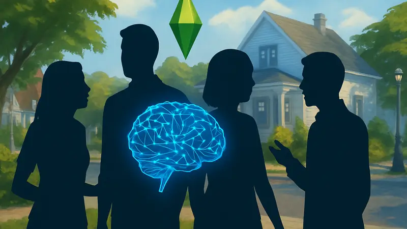 Изображение персонажей из The Sims 4, символизирующих их искусственный интеллект и взаимодействие.