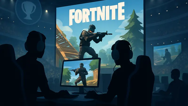 Киберспортсмены играют в Fortnite на турнире Esports World Cup