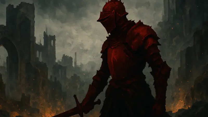 Рыцарь в броне из Dark Souls 3, обложка игры, мрачная фэнтези-атмосфера