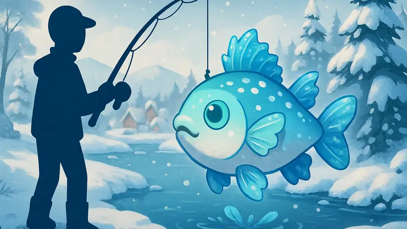Иллюстрация Frostspore Fish из игры Heartopia во время Зимнего Морозного Сезона