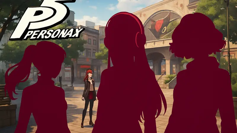 Persona 5 The Phantom X героини Касуми Ёсидзава, Футаба Сакура, Хару Окумура, скриншот мобильной игры.