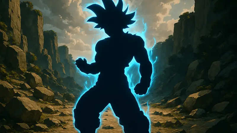 Гоку в новой мощной трансформации из аниме Dragon Ball Super, готовый к бою.