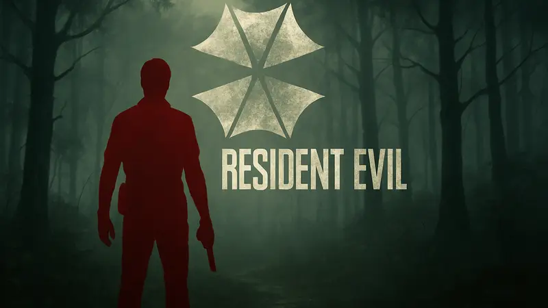 Логотип Resident Evil на фоне туманного леса