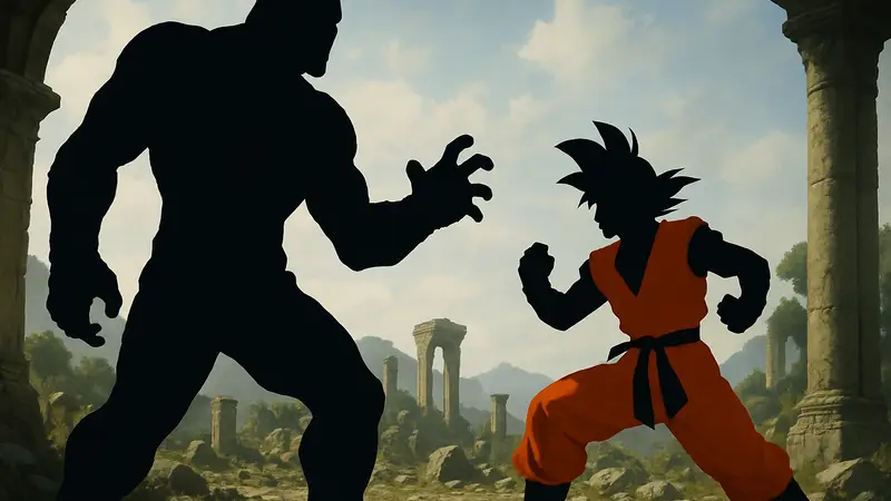 Гоку из Dragon Ball сражается с неизвестным могущественным игровым персонажем