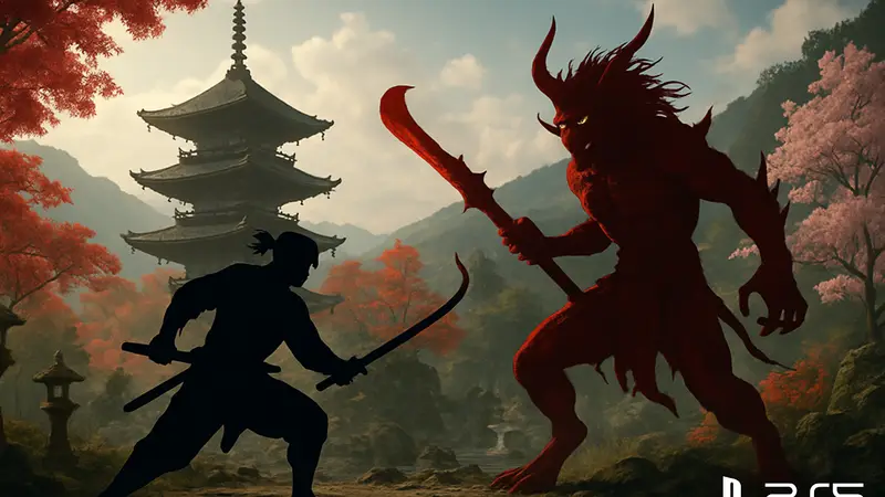 Кадр из геймплея Nioh 3, главный герой сражается с демоном на фоне японских пейзажей, демоверсия PS5.
