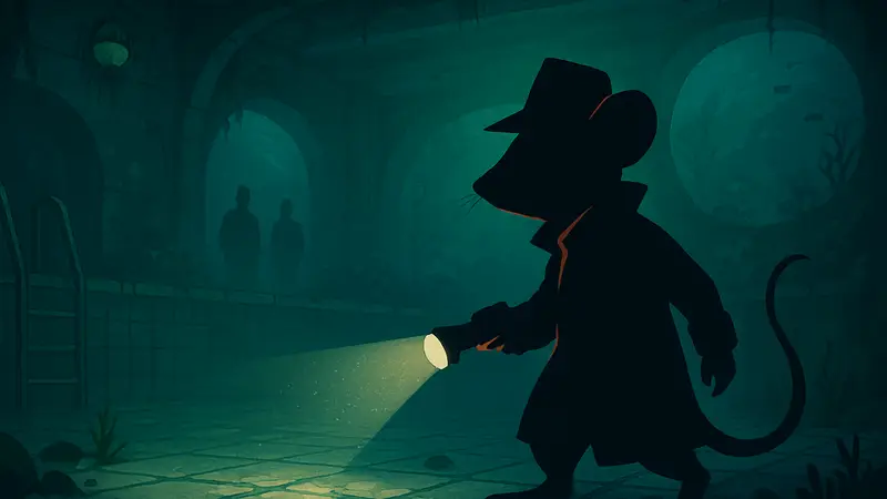 Мышь-детектив исследует подводный бассейн в Mouse P.I. for Hire, прохождение квеста.