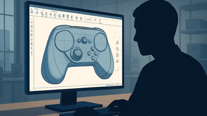 3D-модель Steam Controller в программе для CAD-проектирования, демонстрирующая возможности кастомизации.