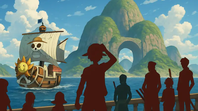 Аниме One Piece: арка Элбаф, персонажи Луффи и его команда на корабле.
