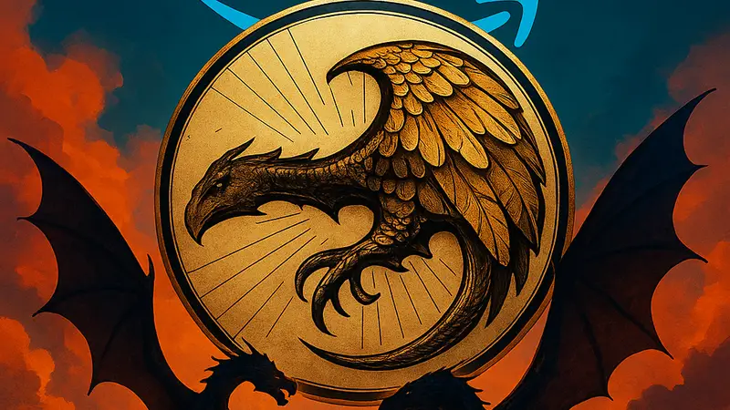 Логотип или арт сериала «Четвёртое крыло» на фоне Prime Video, с драконами.