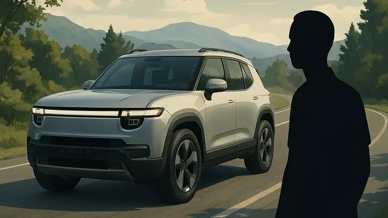 Электрический кроссовер Rivian R2 на дороге