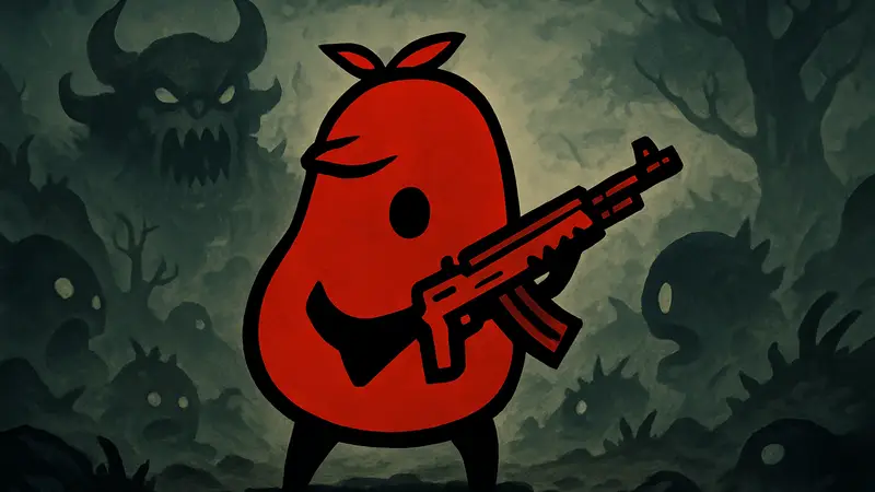 Обложка DLC Primal Dread для игры Brotato, персонаж-картошка с оружием