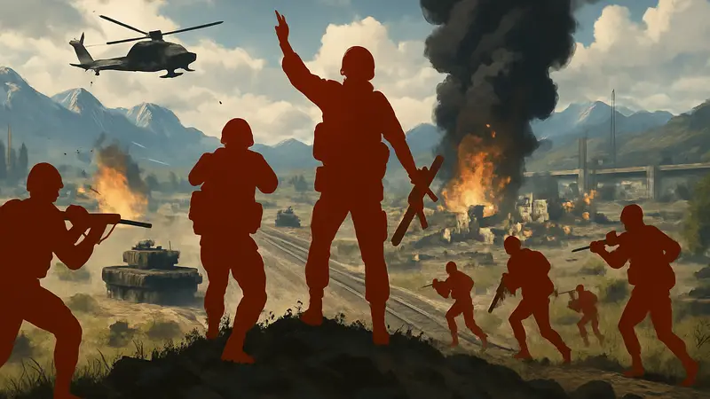 Скриншот карты Railway to Golmud из Battlefield 6 с масштабными боями