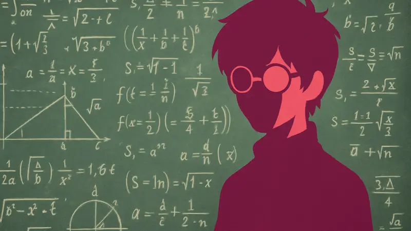 Персонаж Сай Нанами из аниме Dr. Stone на фоне математических формул