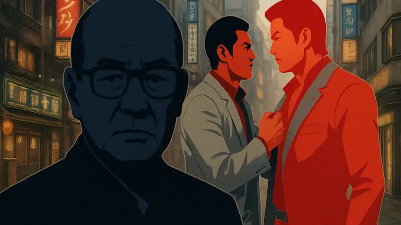 Актёр Бунта Сугавара и кадр из игры Yakuza, где используется его образ