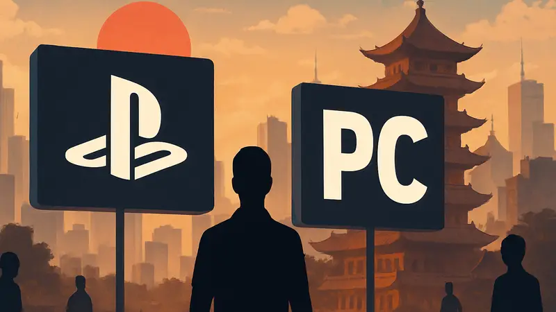 Sony PlayStation и логотип PC, демонстрирующие изменение стратегии компании на игровом рынке Китая.
