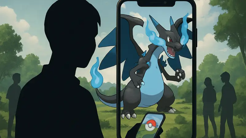 Мега-покемон в Pokemon GO, на фоне экрана смартфона с игрой