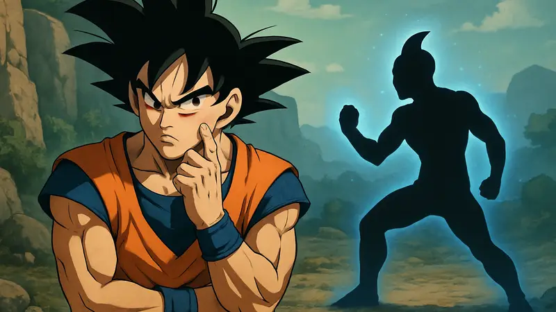 Гоку из Dragon Ball в бою, обдумывающий тактику противника