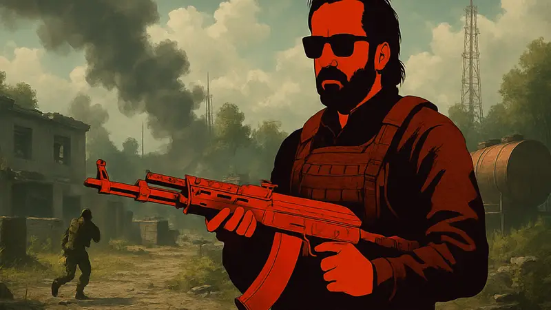 Скин Ника Кейджа в игре Black Ops 7, держащего винтовку AN-94 на поле боя.