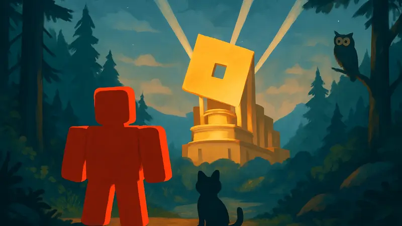 Иллюстрация, объединяющая элементы мира Roblox и логотип киностудии, символизирующая экранизацию игры.