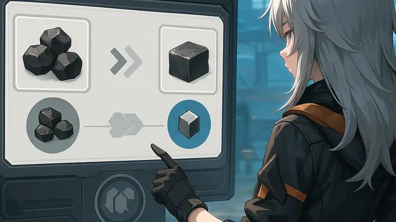 Игровой интерфейс Arknights Endfield, демонстрирующий ресурсы и процесс крафта карбона.