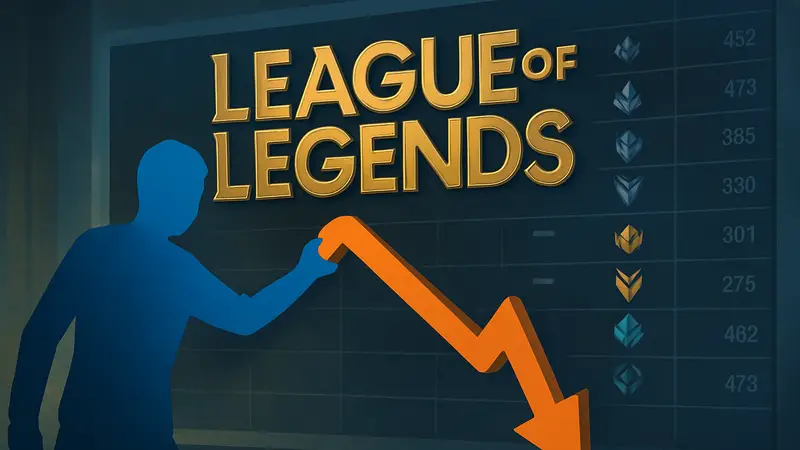 Логотип League of Legends на фоне таблицы рейтинга, сброс рангов в LoL