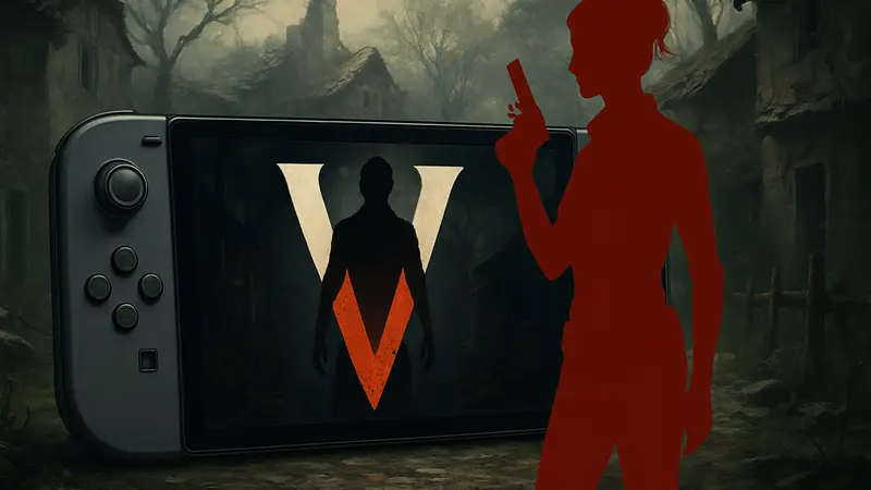 Логотип Resident Evil Requiem на фоне консоли Nintendo Switch или её предполагаемой преемницы Switch 2.