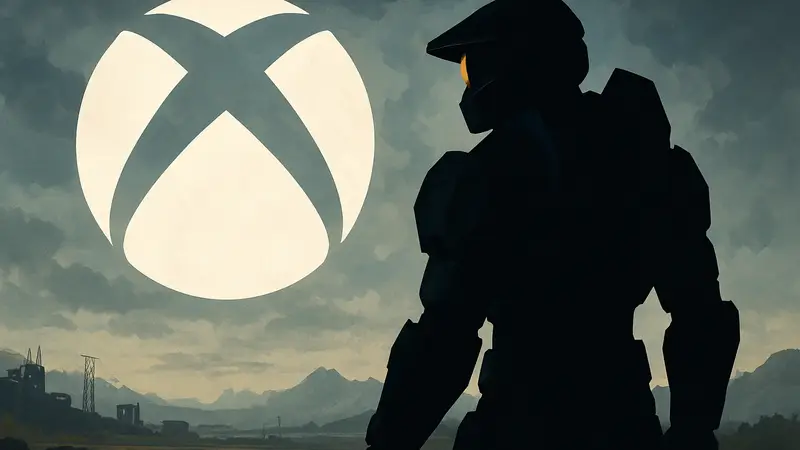 Мастер Чиф из Halo на фоне логотипа Xbox, символизирующий неопределённое будущее франшизы.