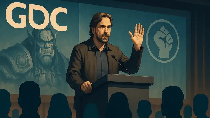 Роб Пардо выступает на GDC, обращаясь к аудитории с призывом против увольнений в игровой индустрии.