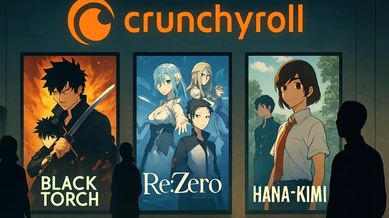 Логотип Crunchyroll и постеры аниме-сериалов, выходящих летом 2026 года