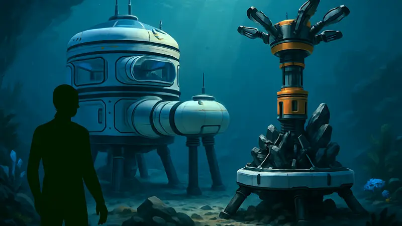 Игровая база в Subnautica 2 с металлической фермой для добычи ресурсов