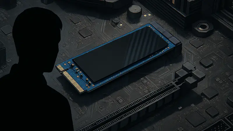 Твердотельный накопитель Teamgroup MP44Q 2 ТБ NVMe SSD, установленный в материнскую плату.