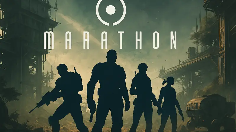 Логотип игры Marathon с изображением персонажей и фоном, связанным с бета-тестом Server Slam, анонсирующий награды.