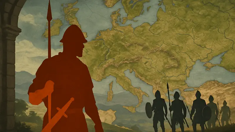 Crusader Kings 3: бродячий наёмник на карте мира, с отрядом, средние века.