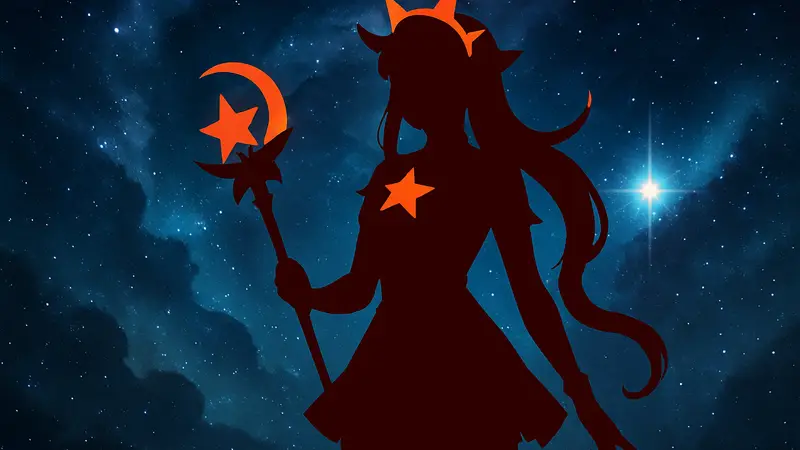 Косплеер Mari Miyako в образе Звёздной защитницы Сораки из League of Legends, стоящая на фоне космоса.