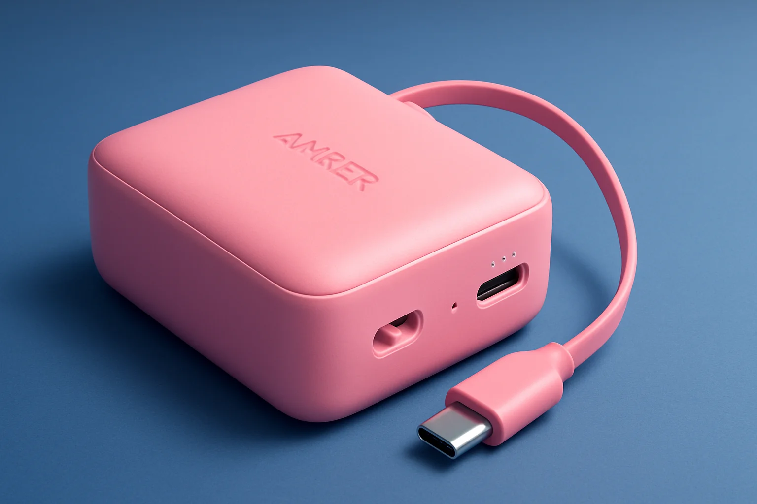 Портативный аккумулятор Anker Nano Power Bank 10K розового цвета с выдвижным USB-C кабелем.