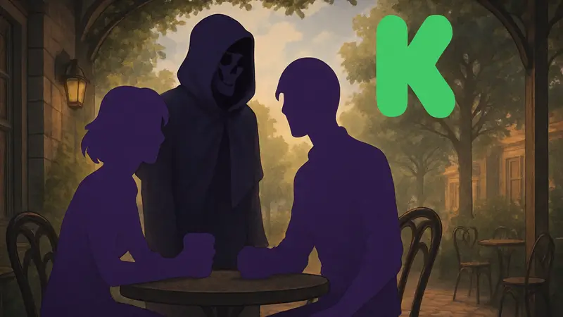 Иллюстрация персонажей из симулятора свиданий A Date With Death 2, возможно, с логотипом Kickstarter.